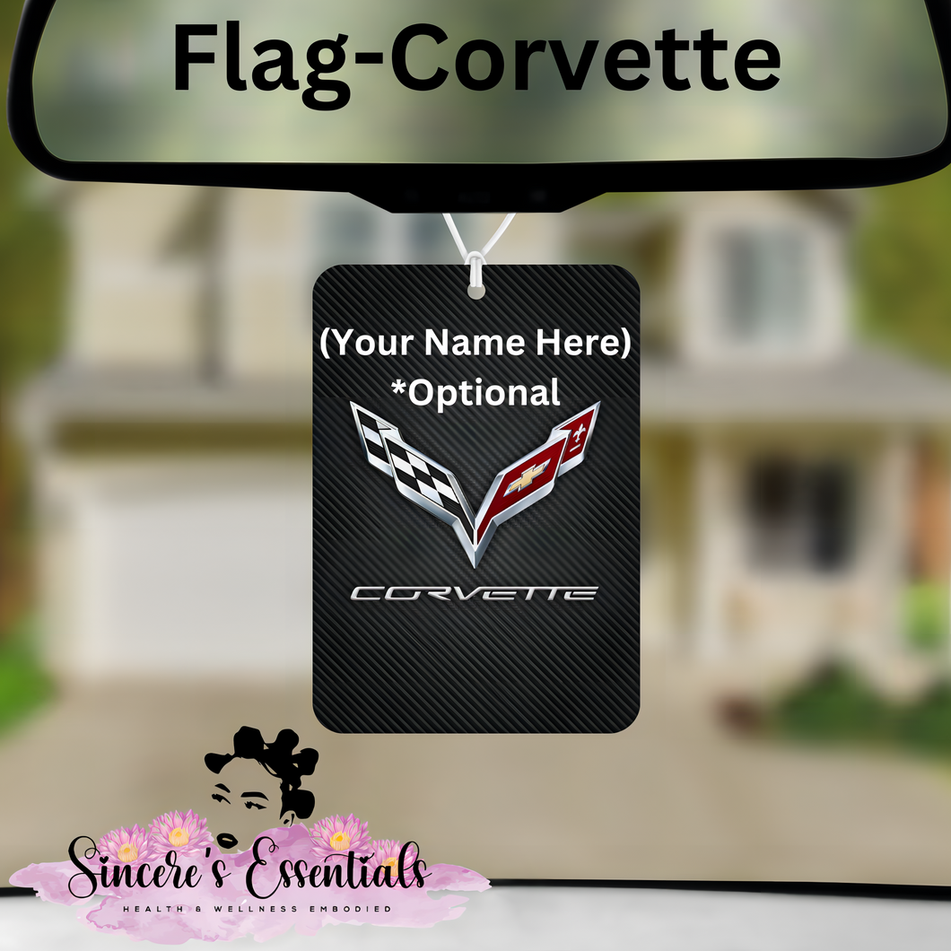 Custom Car Air Freshener! Flag-Corvette-Design